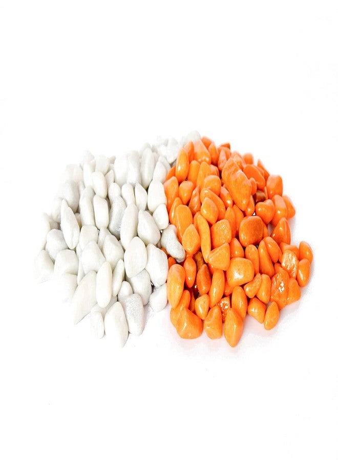 Power Stone Decorative Coloured Asymmetric Marble Stone Pebbles for Vase Filler Plant Pots Home Aquarium Fish Tanks Landscape Outdoor Garden Decoration (White & Orange, 2Kg) - Image 4
